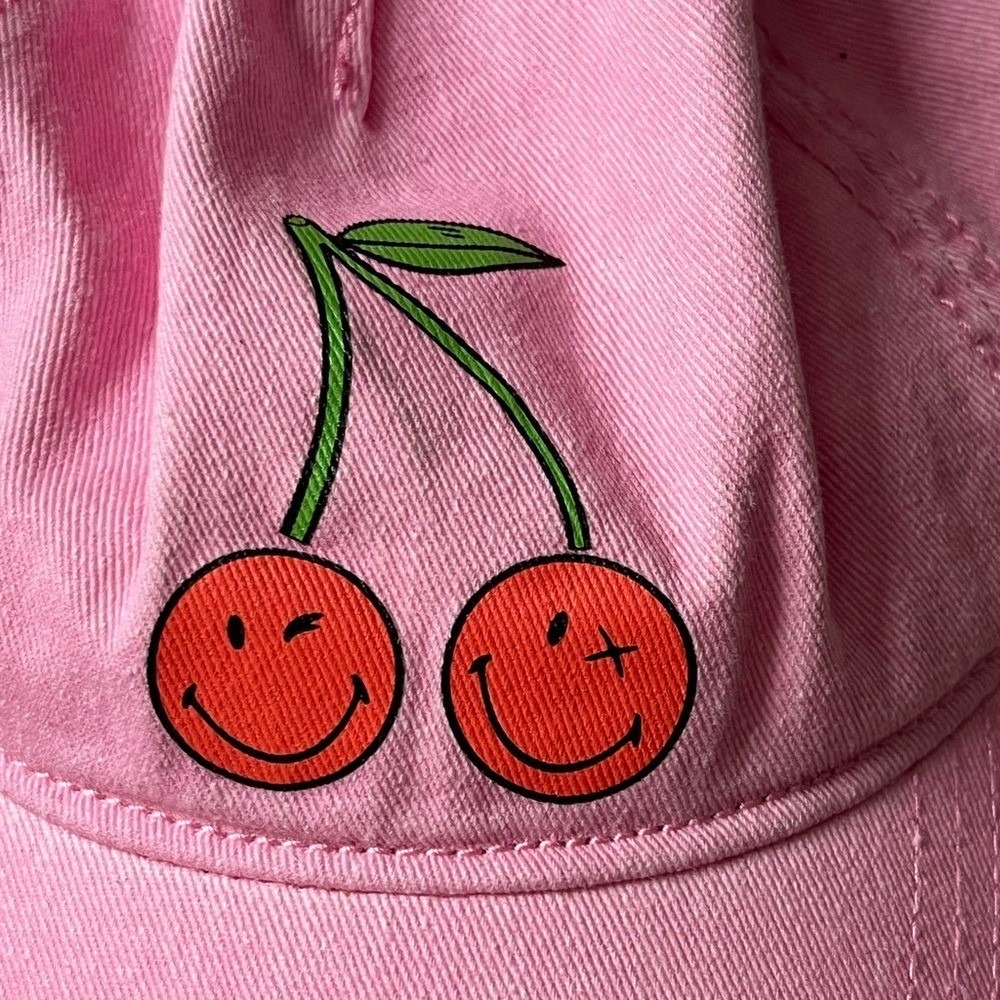 Smiley World Cherry Smile Baseball Cap Hat Kids One Size Pink Embroidered NWT - Picture 6 of 13